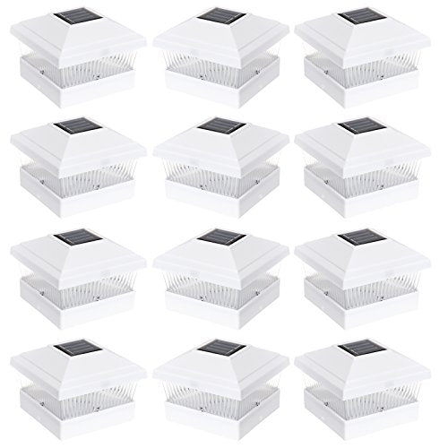Solar Fence Post Cap LED Light for 5"x5" Posts, White, 12 Pack