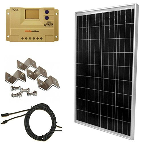100 Watt Solar Panel Kit: 100W Solar Panel + 20A LCD Display PWM Charge Controller + MC4 Connectors + Mounting Z Brackets for 12V Battery off grid, RV, Boat