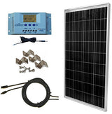 100 Watt Solar Panel Off-Grid RV Boat Kit with LCD PWM Charge Controller + Solar Cable + MC4 Connectors + Mounting Brackets