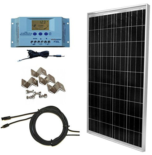 100 Watt Solar Panel Off-Grid RV Boat Kit with LCD PWM Charge Controller + Solar Cable + MC4 Connectors + Mounting Brackets