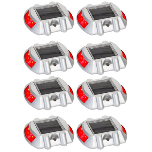 Reusable Revolution Solar LED Pathway Marker Road Stud Light (Red, 8 Pack)