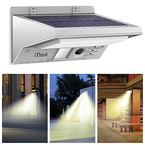Solar Lights Outdoor Motion Sensor, iThird 21 LED 330LM Solar Powered Security Lights for Yard Patio Garage Waterproof 3 Modes Super Bright(Warm White)