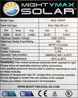 100 Watts 100W Solar Panel 12V Poly Off Grid Battery Charger for RV - Mighty Max Battery brand product