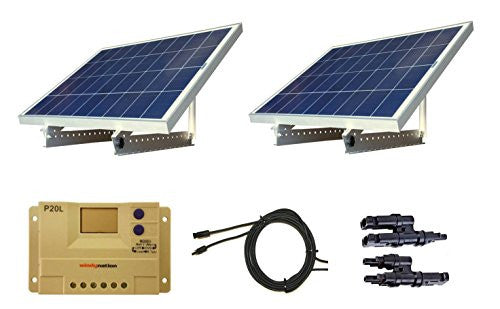 200 Watt 12V or 24V Solar Panel Kit w/ Adjustable Solar Mount Rack and LCD Charge Controller RV, Cabin, Off-Grid Battery