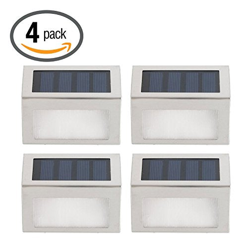 Hoont Pack of 4 - Outdoor Stainless Steel LED Solar Step Light; Illuminates Stairs, Deck, Patio, Etc