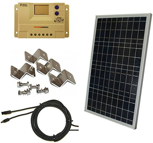 30 Watt Solar Panel Kit: 30W Polycrystalline Solar Panel + 20A Charge Controller + MC4 Connectors + Mounting Z brackets for 12V Off Grid Battery Charging Boat RV Gate
