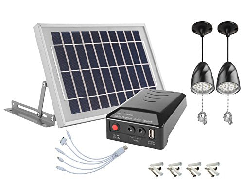 MicroSolar - Lithium Battery - 2X2W LED Lamps - 1 USB - Angle Adjustable Brackets - Solar Home System