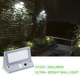 Hallomall 250Lumens Solar Lights, Bright 21 LED Outdoor Solar Wall Lights, Waterproof Motion Sensor Light for Garden, Yard, Driveway, Alley &More , 3 Modes