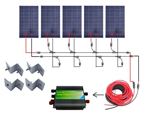 ECO-WORTHY 500 Watts Complete Solar Kit Off-Grid: 5pcs 100W Polycrystalline Solar Panel Module + 45A PWM Charge Controller + 32 Feet Solar Cable Adapter + Y Branch MC4 Connectors + Z Brackets Mount