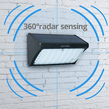 KUFUNG 56LED Aluminum Alloy House Case High Bright Solar Radar Motion Senser LED Lights, waterproof and heatproof outdoor security light, 4400mAh High (Radar-Black)